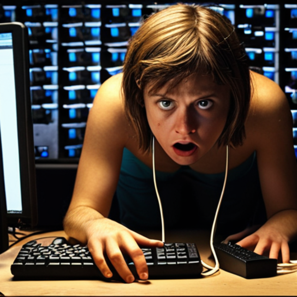 **"Frustrated person staring at a broken computer screen, surrounded by USB drives and cables. Dim lighting, feeling of desperation."** (Focus: The initial panic and troubleshooting of peripheral devices)