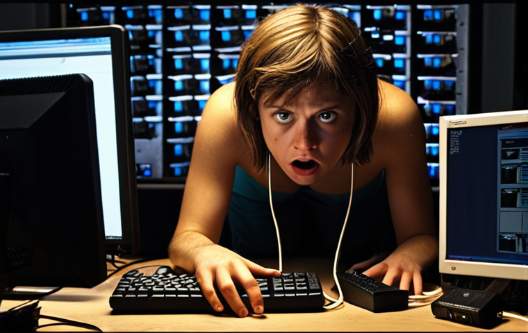 **"Frustrated person staring at a broken computer screen, surrounded by USB drives and cables. Dim lighting, feeling of desperation."** (Focus: The initial panic and troubleshooting of peripheral devices)