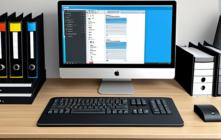 운영체제별 파일 압축 및 해제 도구 - "A well-organized computer desktop with neatly arranged folders and files, professional workspace, f...