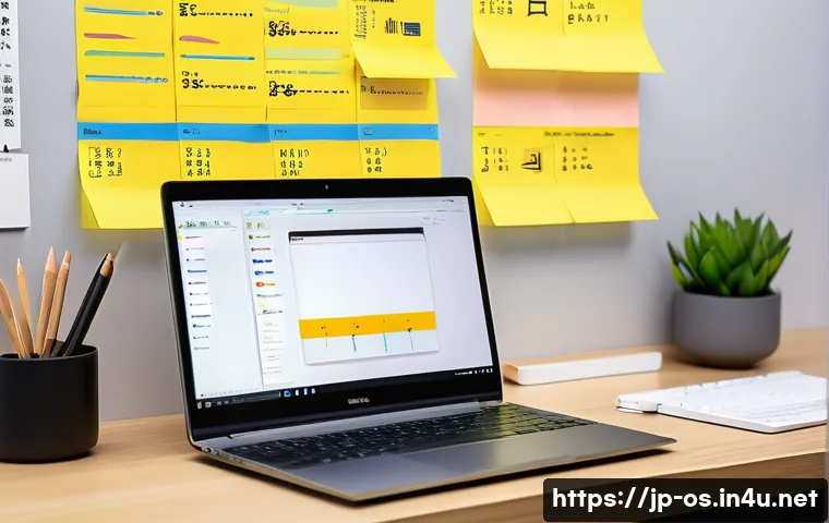 운영체제의 메모리 사용량 최적화 - A modern Japanese office workspace with a sleek laptop displaying a detailed memory usage dashboard ...